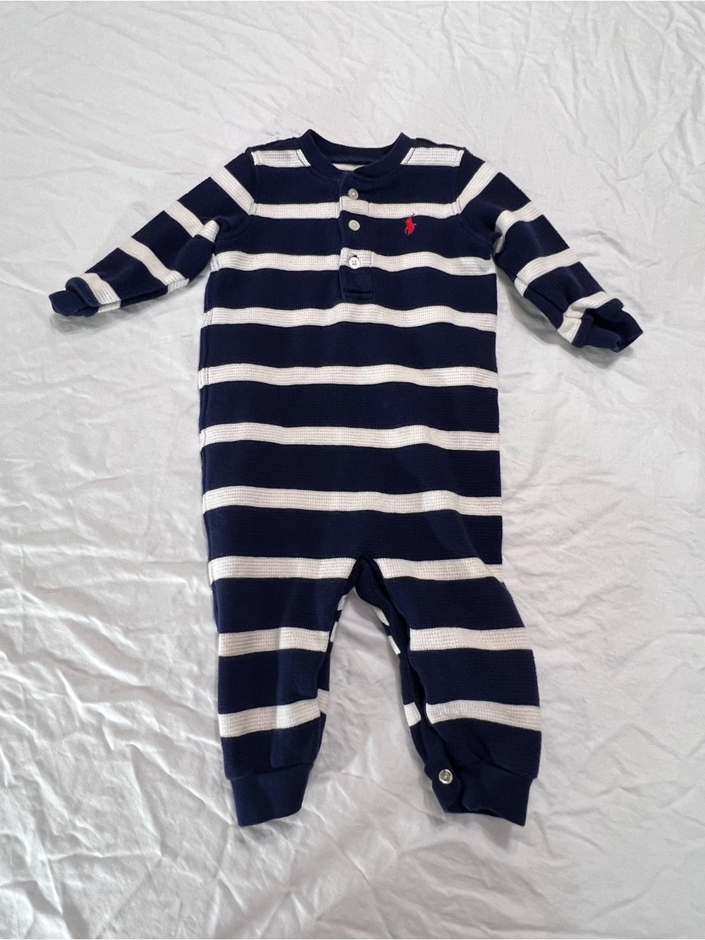 Polo by Ralph Lauren Navy & White Striped one-piece with Red Pony